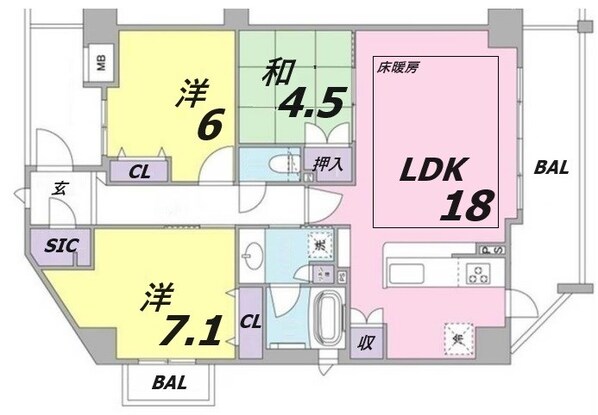 県庁前駅 徒歩7分 4階の物件間取画像